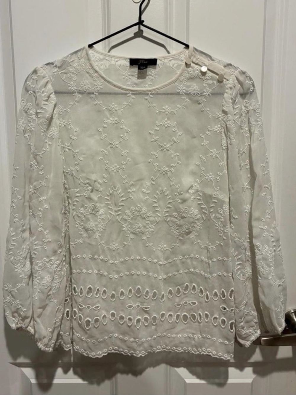 J. Crew White Embroidered Eyelet Long-Sleeve Blouse
